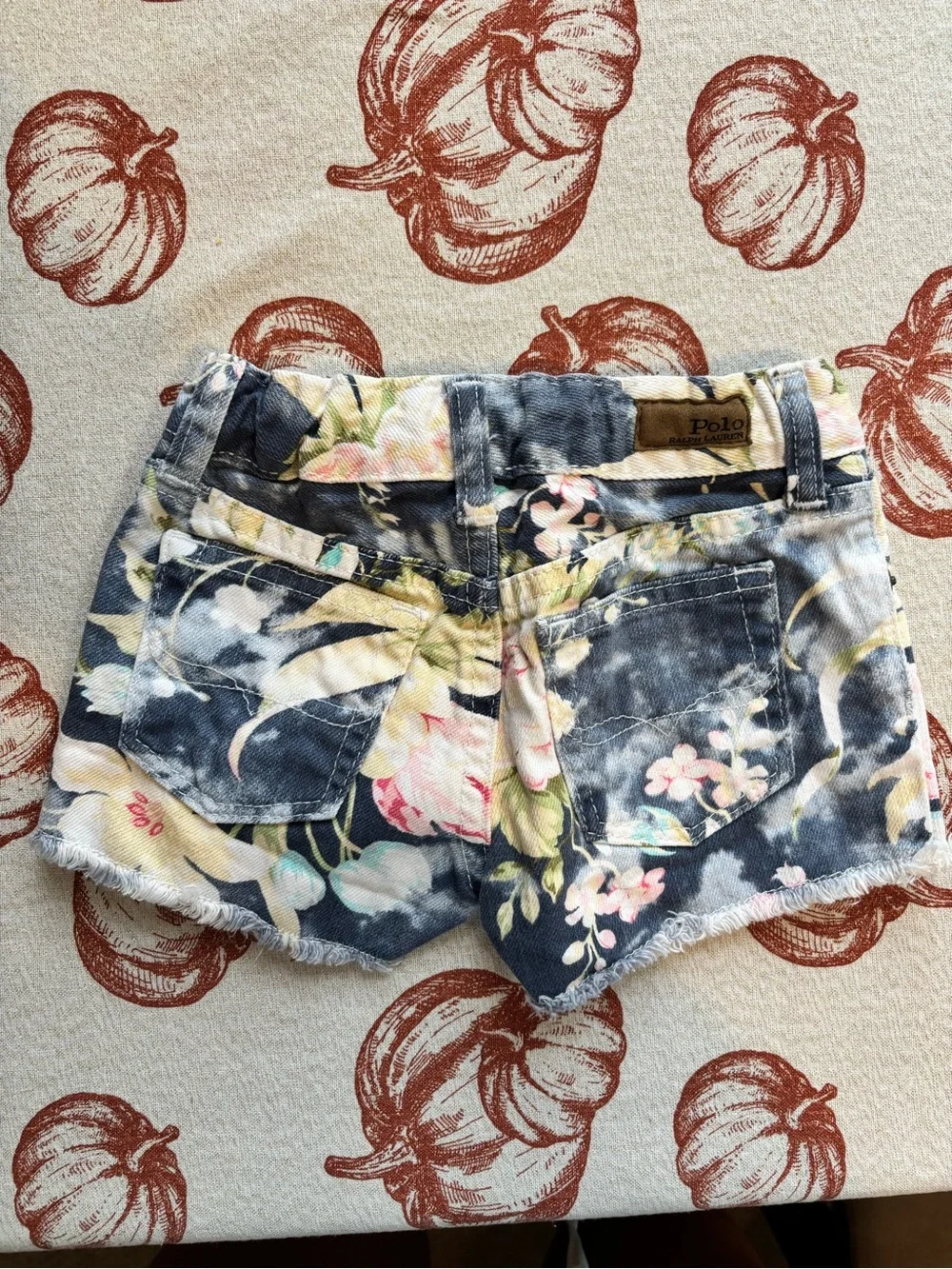 Ralph Lauren Floral Tie-Dye Denim Shorts - Navy, Cream & Pink